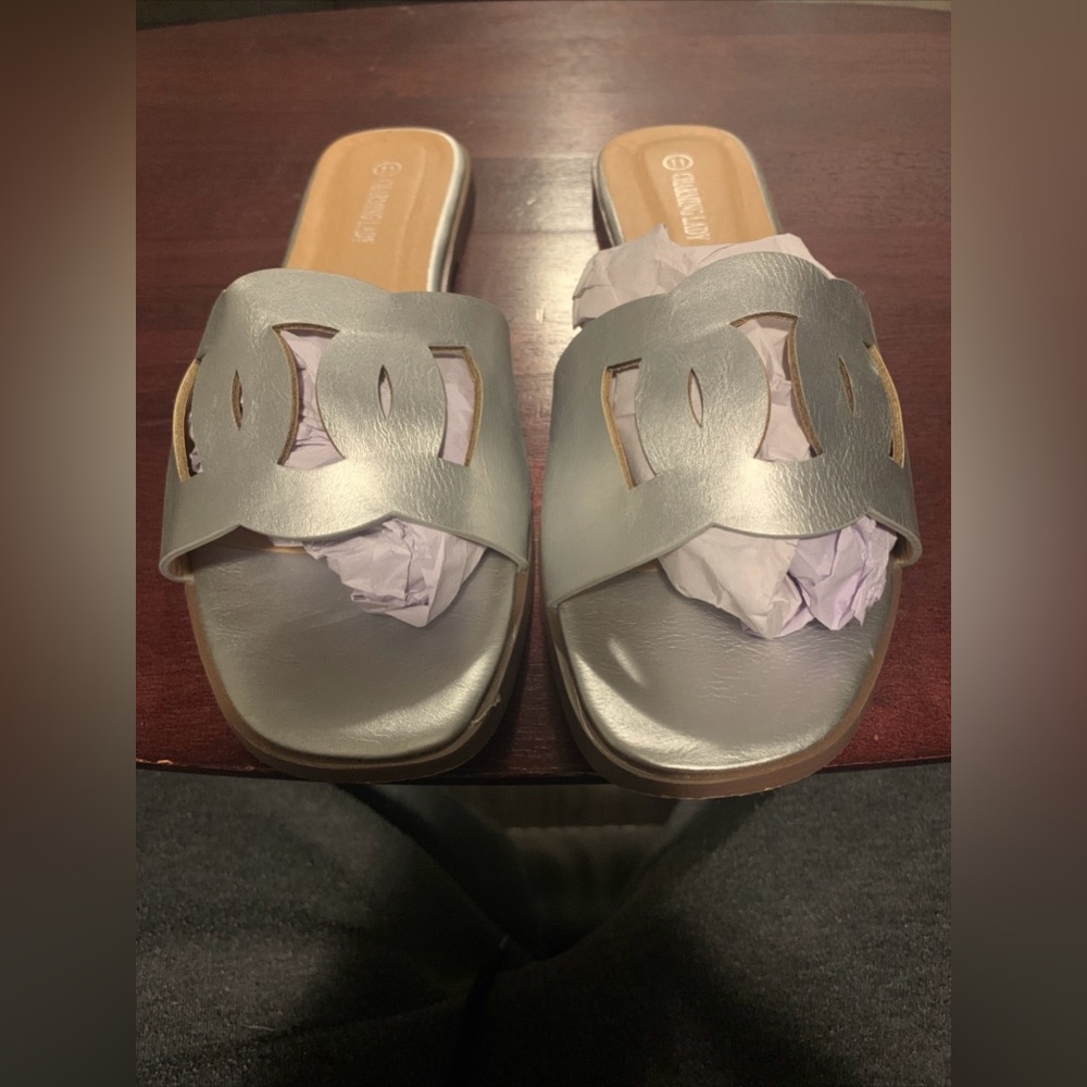 Charming Lady Silver slides Size 11
